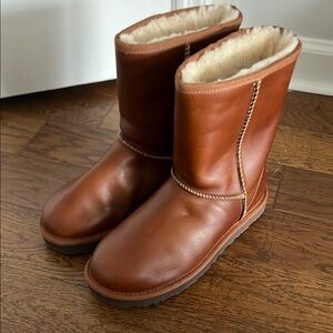 UGG Chestnut Leather Boots with Shearling